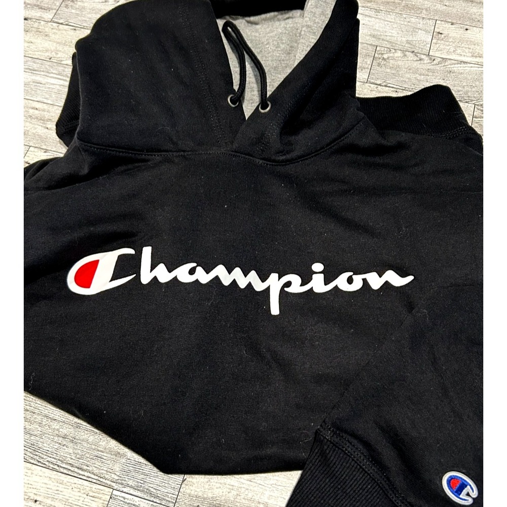 Champion Mens Graphic Hoodie Pullover Mens Medium Black Cotton